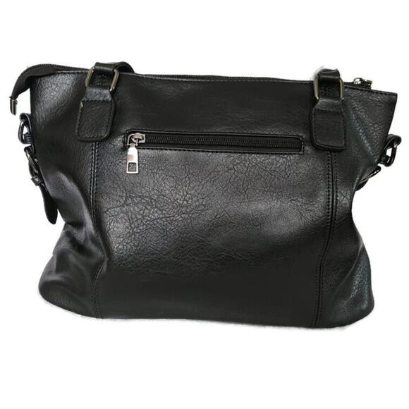 Women's 2 Piece Black Faux Leather Wristlet and Crossbody Tote Bag - Picture 2 of 5